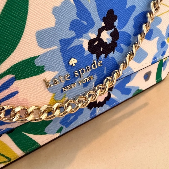 Kate Spade Blue Floral Bag with Gold Chain Shoulder Strap
